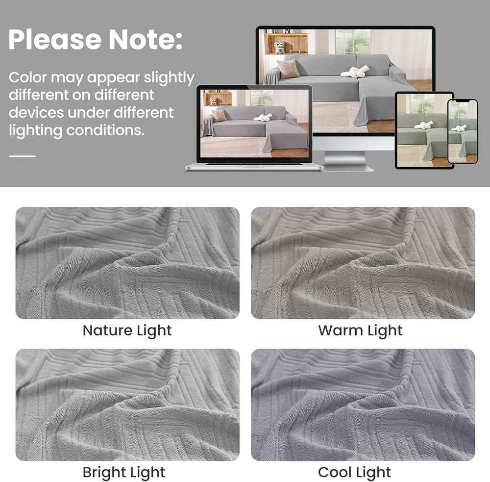 L Shaped Sectional Couch Cover 2 Piece, XX-Large, Light Grey