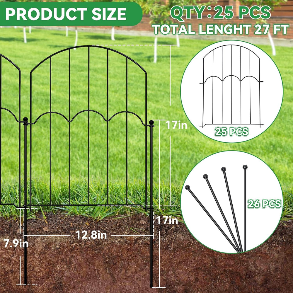 GOTGELIF 25 Panels Decorative Arched Garden Fence, 17''x27 FT No-Dig ...