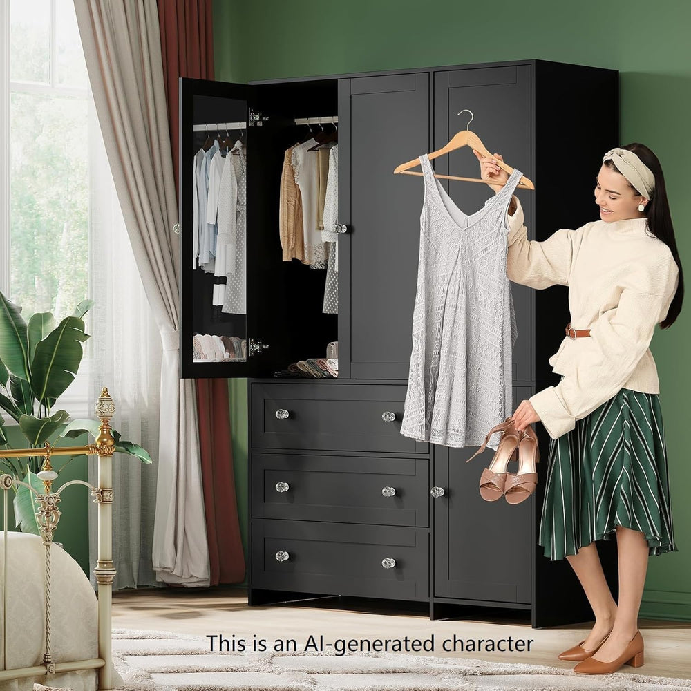 VOWNER 71"H Armoire Wardrobe Closet with 3 Drawers and Mirror