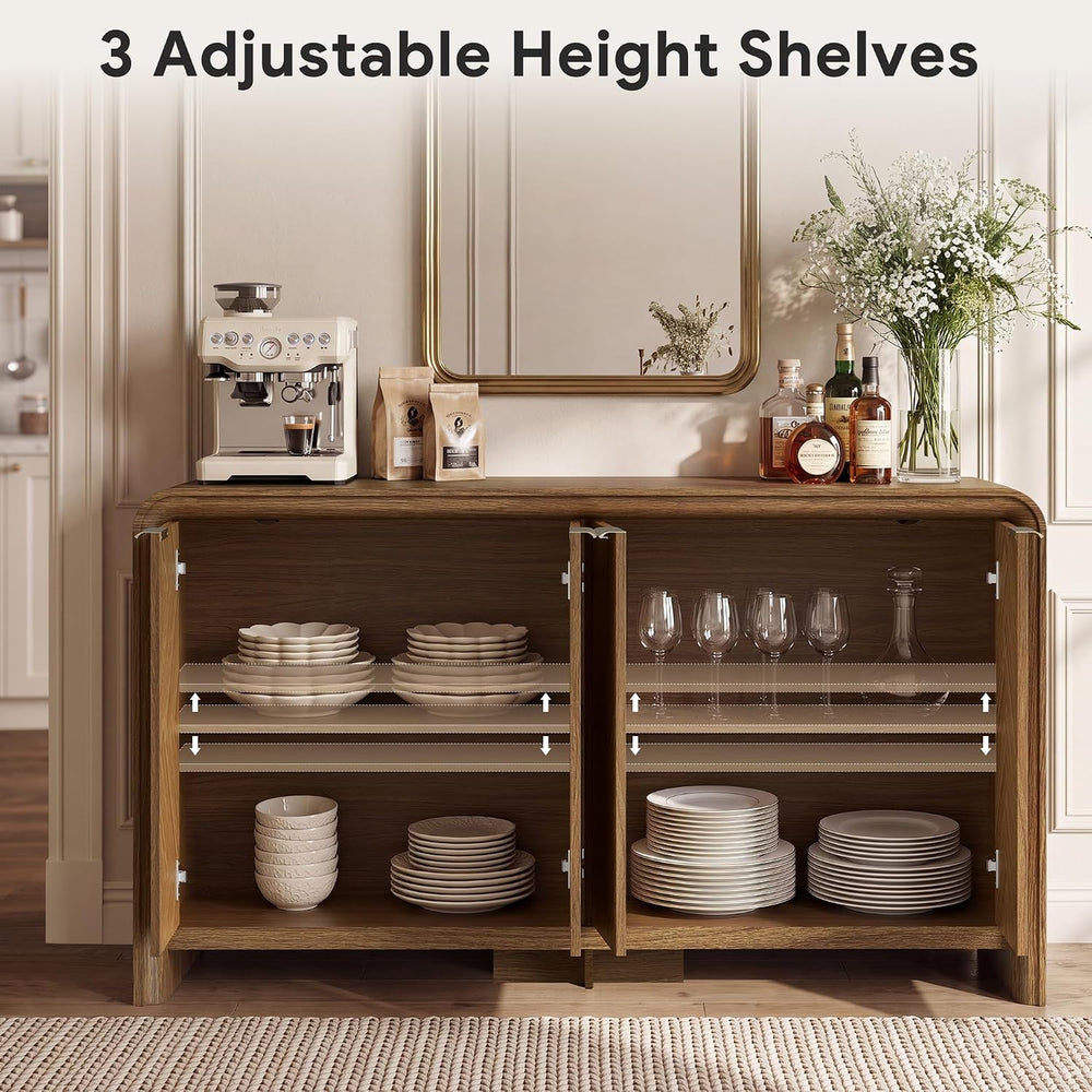 PAPROOS 55" Buffet Cabinet with Storage, Large Sideboard Cabinet, Walnut