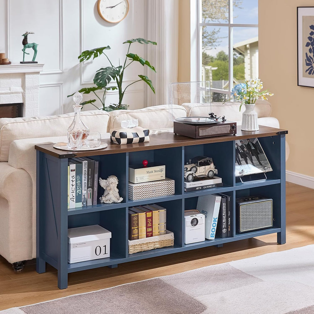Joaxswe 8 Cube Book Shelf, Farmhouse Wood Long Storage Organizer Bookcase, 62...