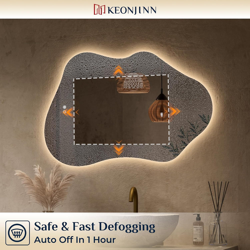 Keonjinn 24" x 36" Asymmetrical Backlit Bathroom Mirror, HD Tempere...
