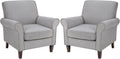 PrimeZone Comfy Accent Chairs Set of 2, Mid-Century Modern Arm Chair, Grey