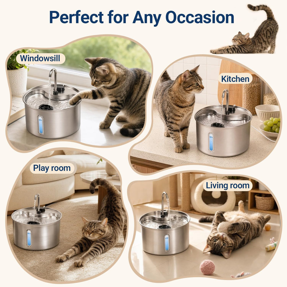 Cat Water Fountain, 118oz/3.5L Stainless Steel Cat Fountain with Ultra-Quiet ...