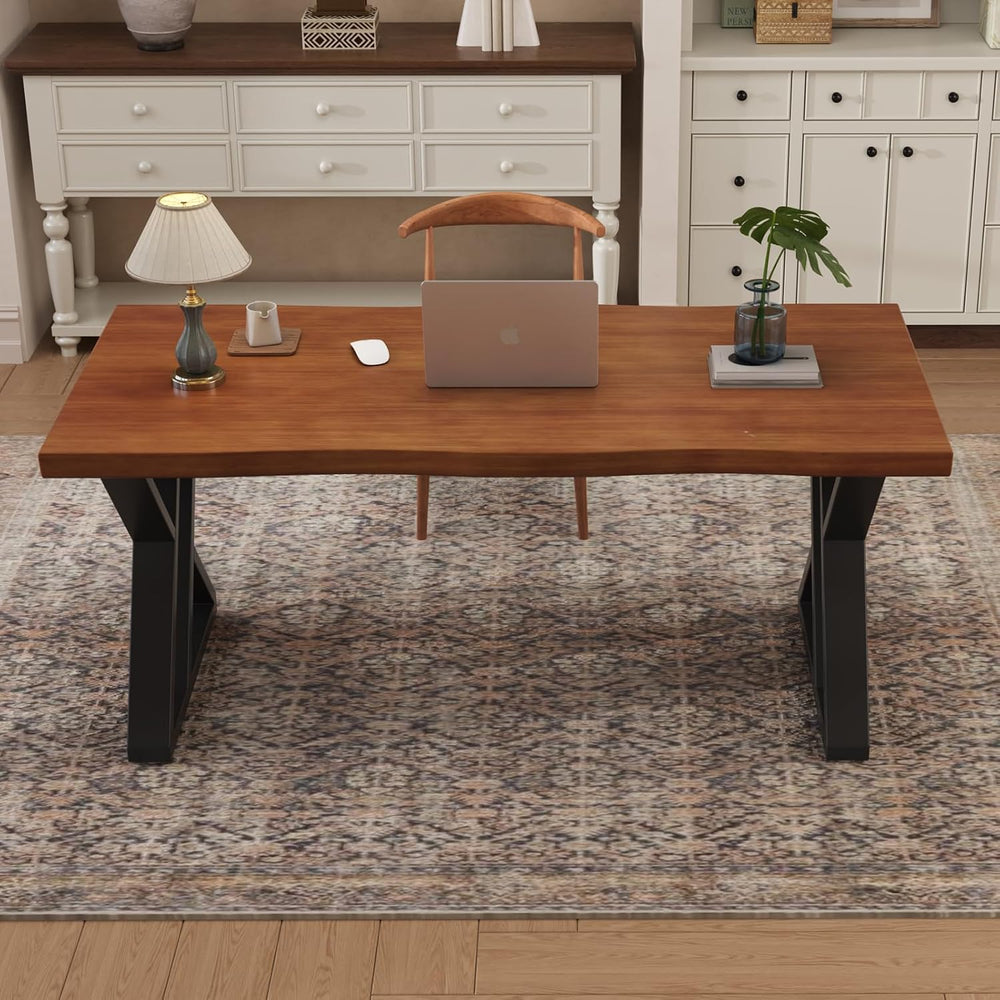63inch Solid Wood Desk with Metal Legs, Rustic Brown, Industrial Style Writin...