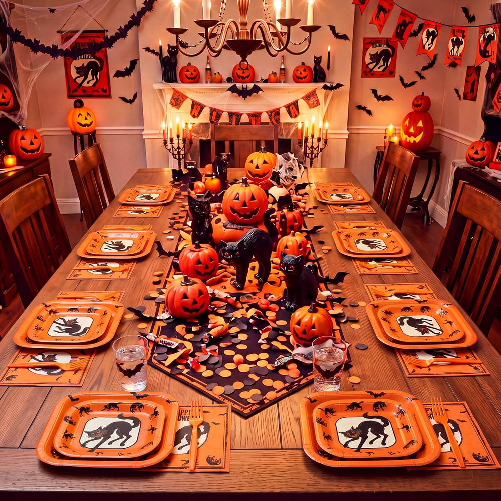 Rtteri 250 Pcs Vintage Halloween Plates and Napkins Set Serves 50