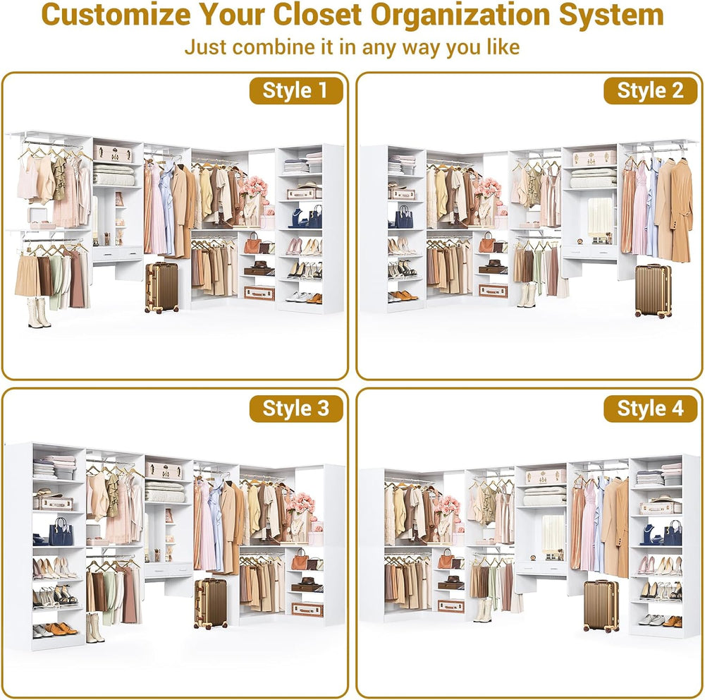 Unikito 156" Modular Corner Closet System with Vanity Desk Tower, White