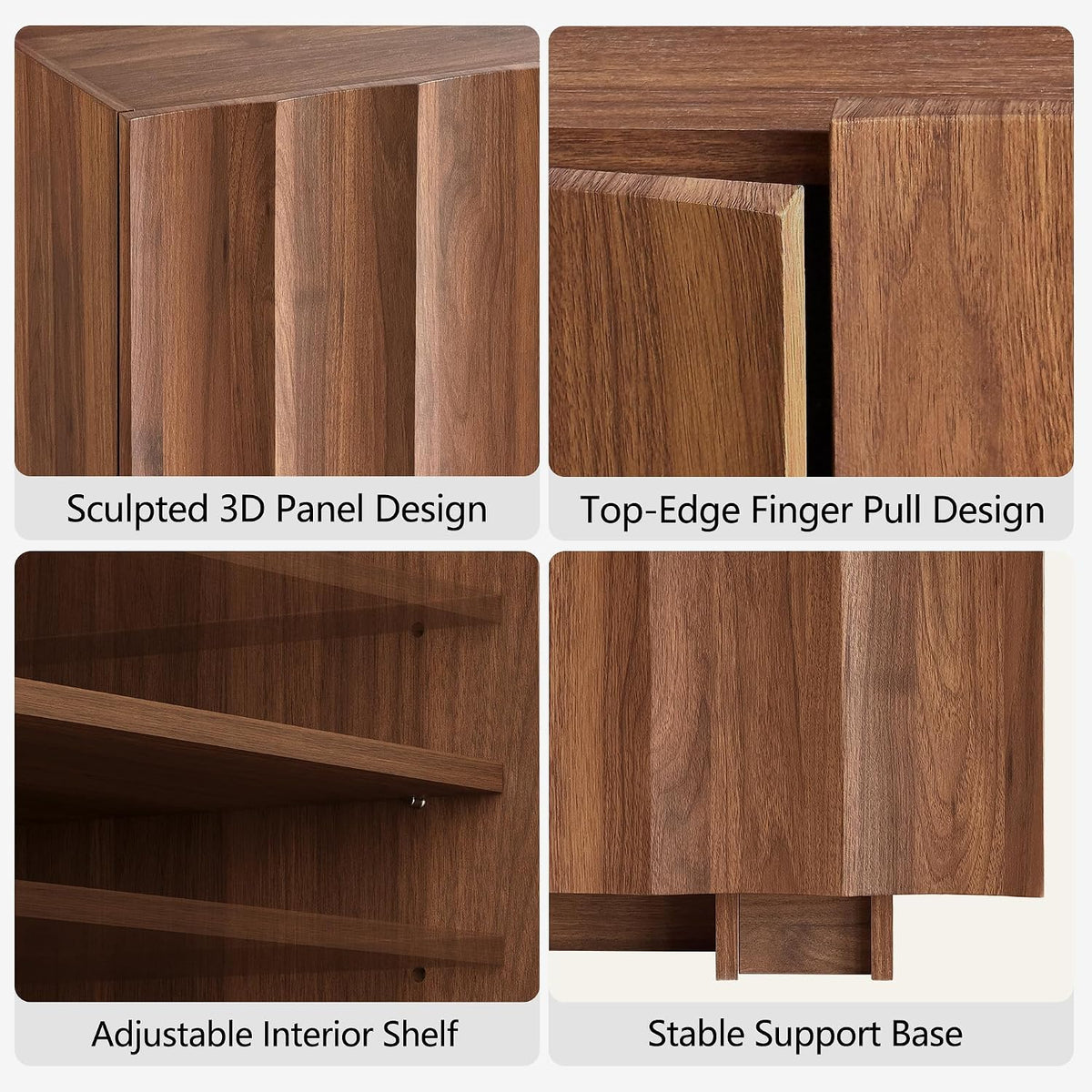 win2win 30.8" Sideboard Buffet Cabinet with Storage, Walnut, Wave Design