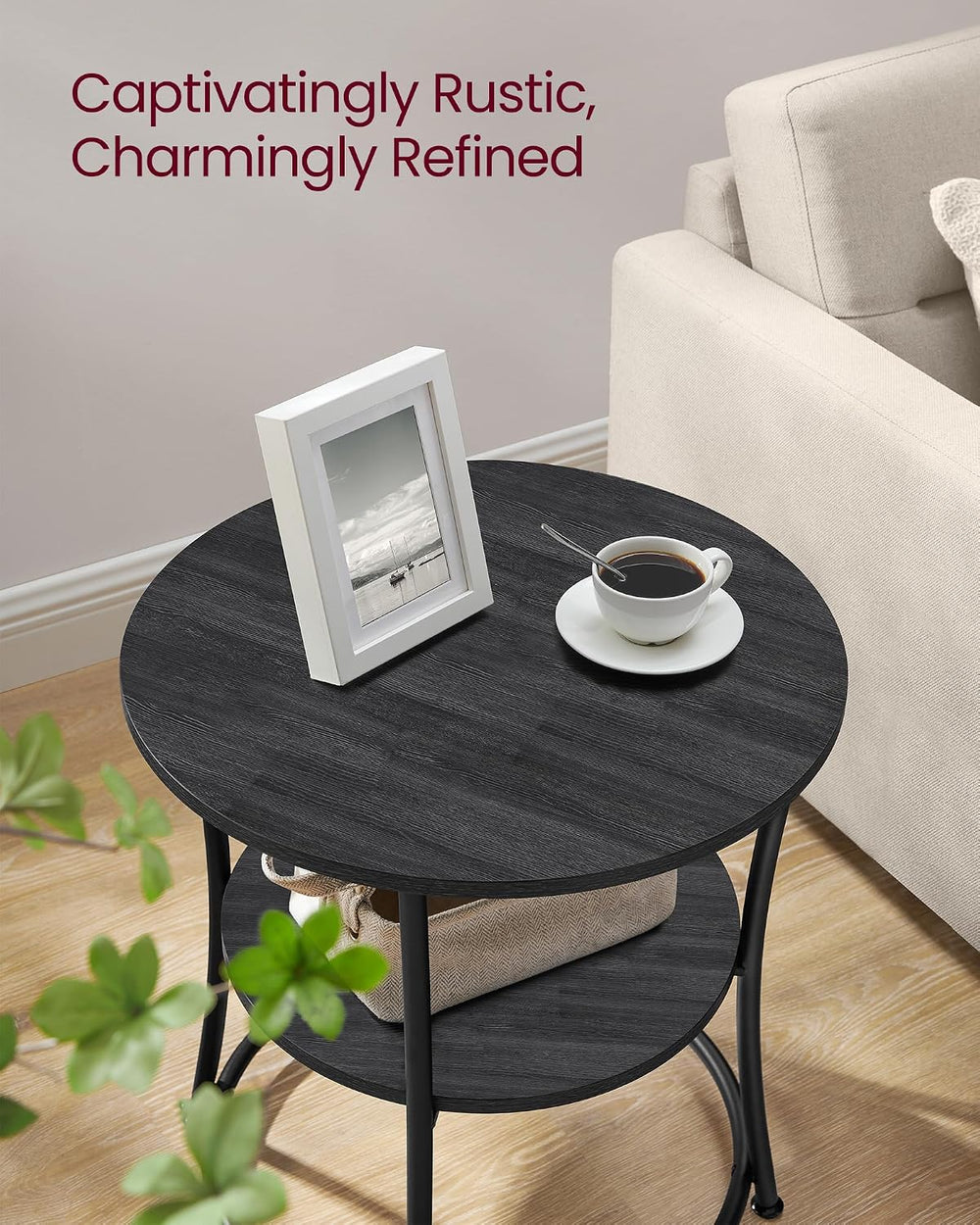 VASAGLE Side Table, 2-Tier Round End Table with 2 Storage Shelves
