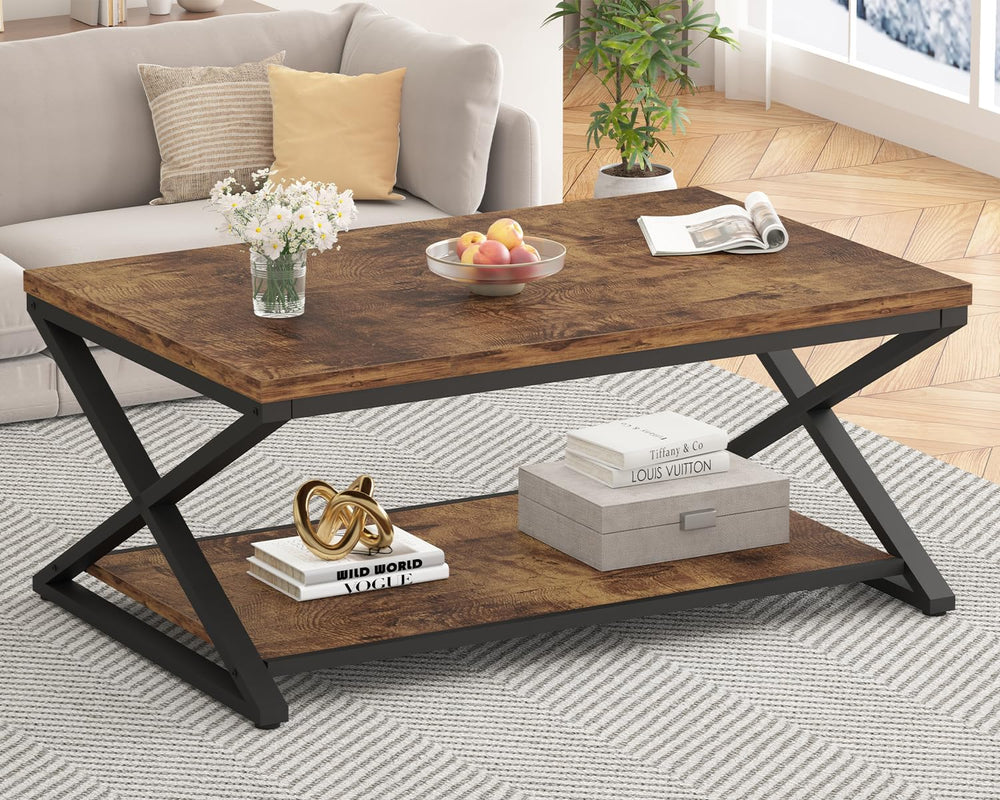 HSH 39" Rectangle Coffee Table with Storage for Living Room, Rustic Brown