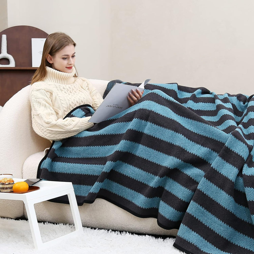 PuTian Merino Wool Blanket, Soft Throw for Camping, 63" x 51", Blue...