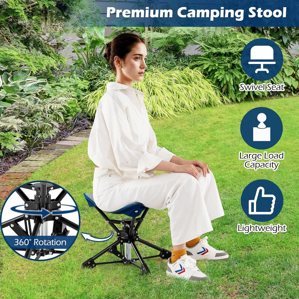 Tangkula 360° Swivel Foldable Camping Stool with Anti-Sink Feet, Blue