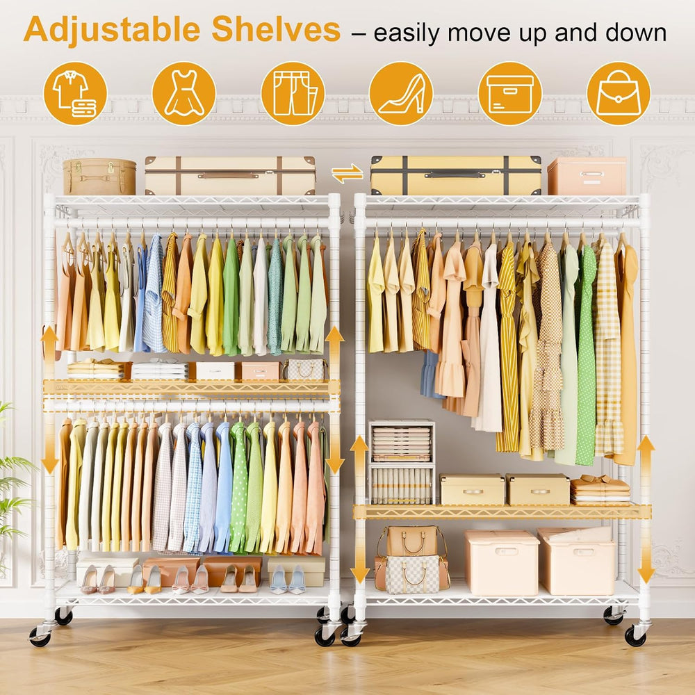 ULIFHOME Rolling Clothes Rack, Clothing Racks for Hanging Clothes, White