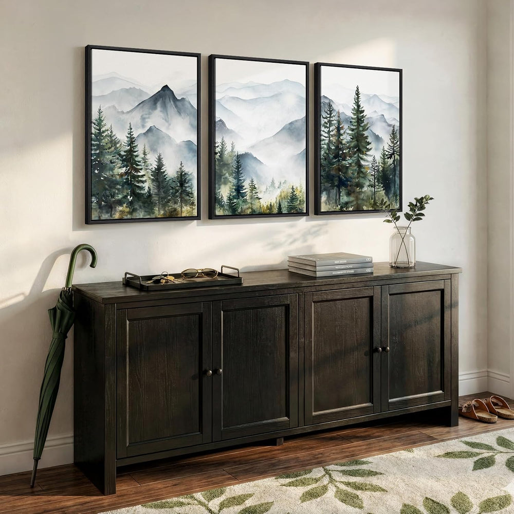 Framed Landscape Wall Art Bedroom, Mountain Forest Canvas Print, 16x24 Inch