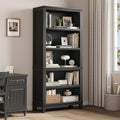 IDEALHOUSE 71" Tall Farmhouse Bookshelf with Adjustable Shelves(Black)