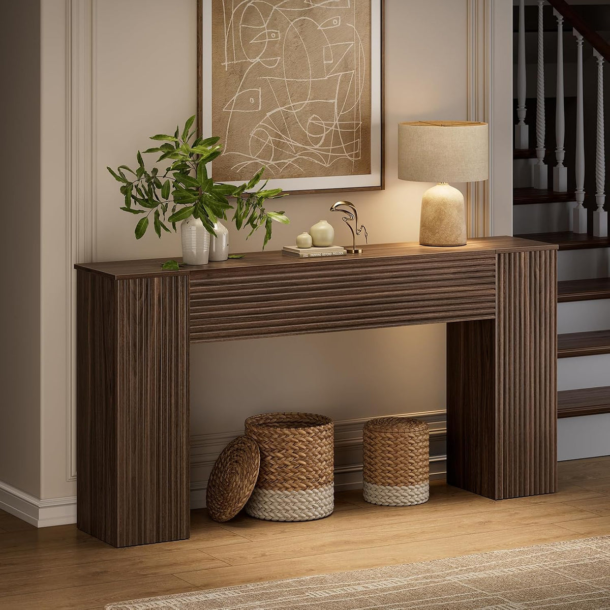 fabato 61” fluted long console table with 2 on a desk or shelf