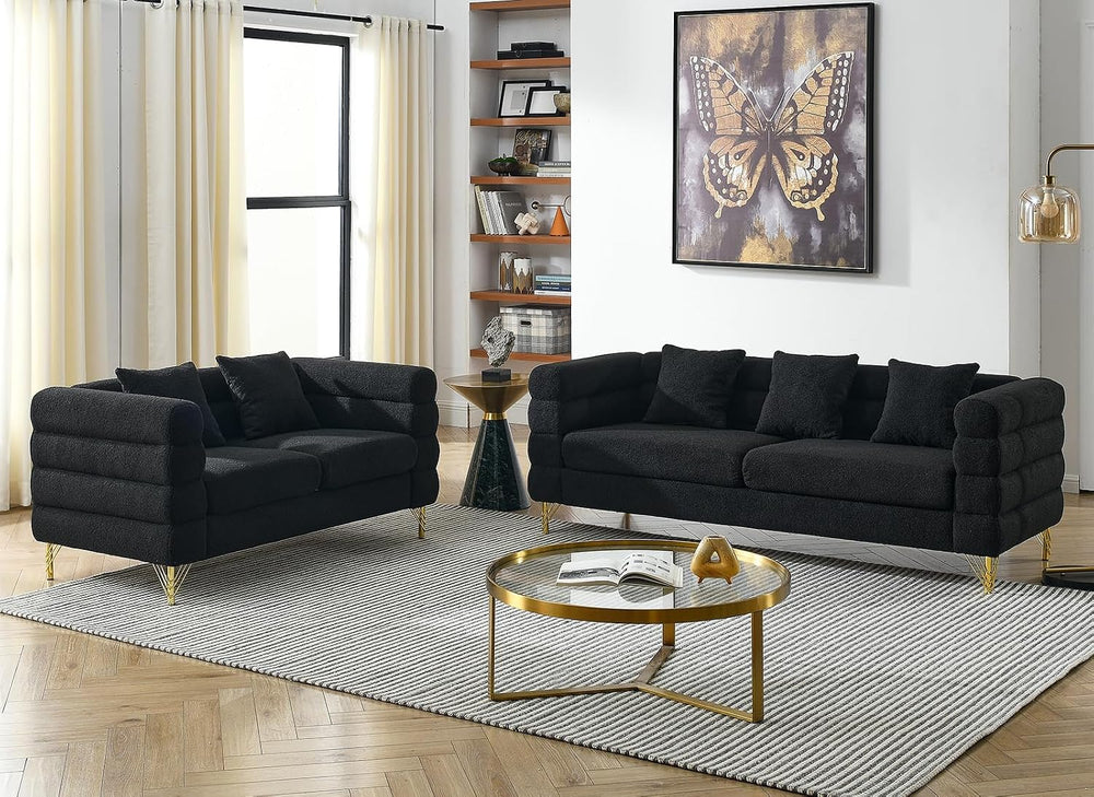 2 Piece Living Room Sofa Set,Boucle Couch with Loveseat and 3 Seater