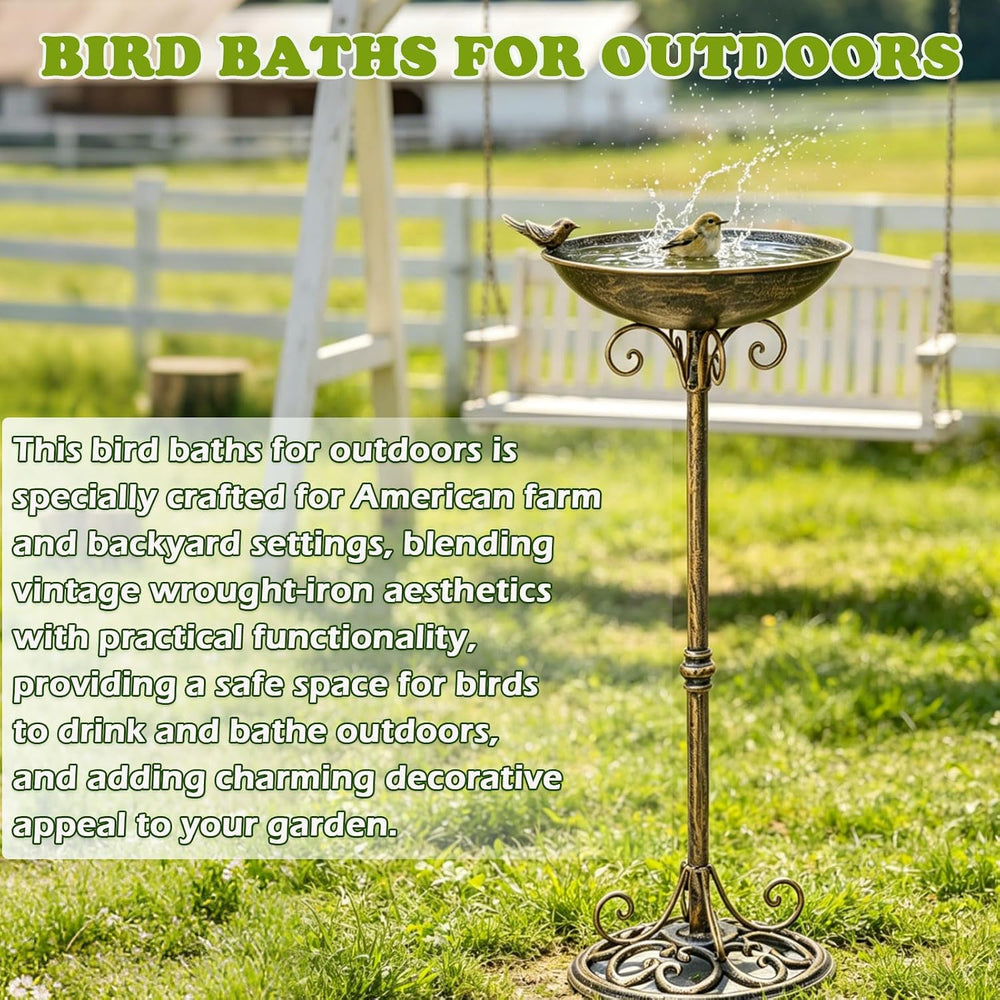 27.6" H Cast Iron BirdBaths for Outdoors,Metal Bird Bath for Outside