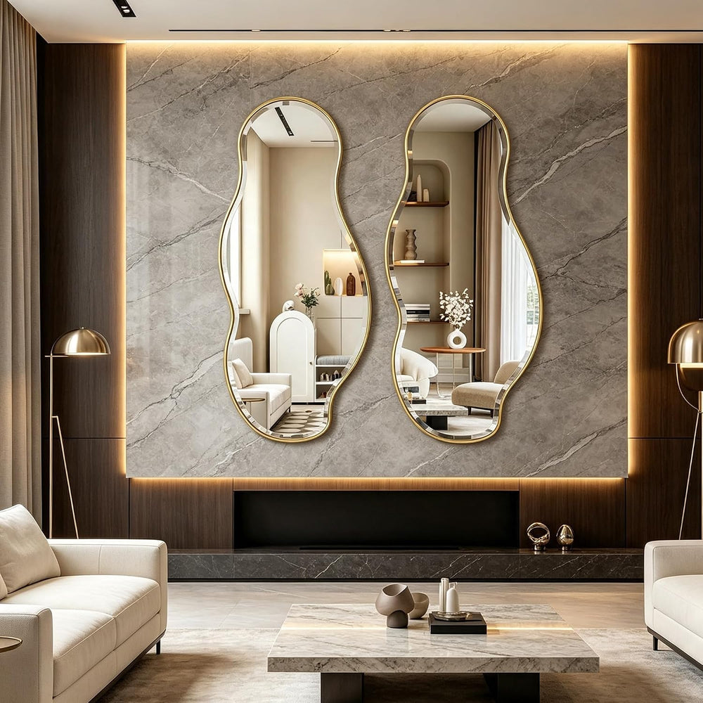 POZINO 63"x28" Large Irregular Beveled Mirror, Abstract Decorative ...
