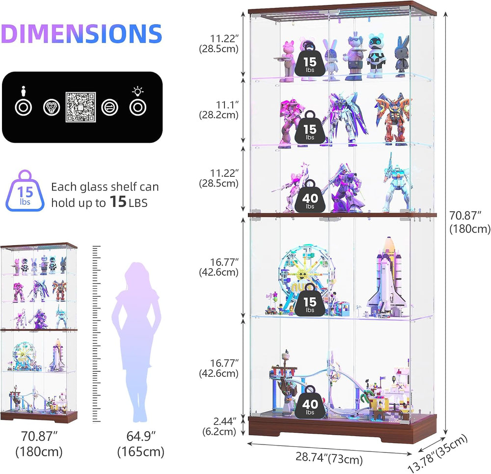 Vlsrka 71" Tall Glass Display Cabinet with RGB Lights and Motion Sensor