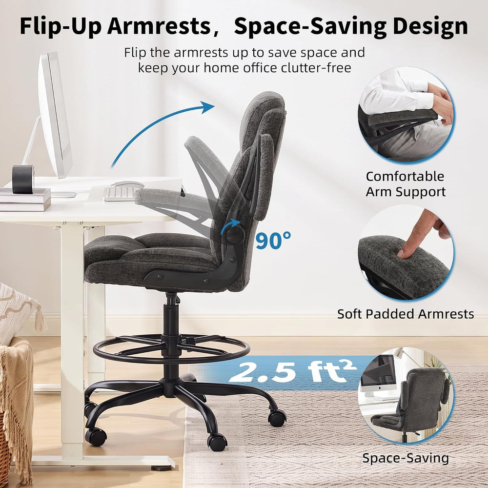 Gray Office Drafting Chair - Fabric High Office Chair for Standing