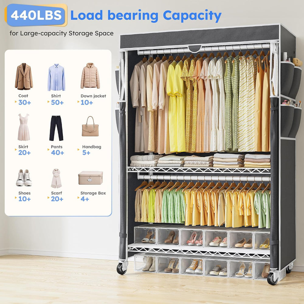 Raybee Rolling Clothes Rack with Cover, Portable Closet for Bedroom, Dorm