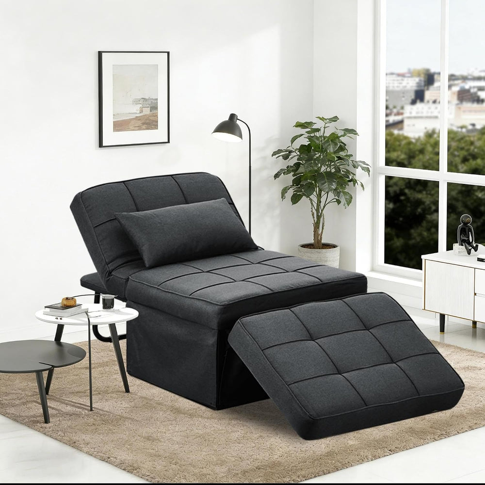 Ottoman Chair Sofa Bed, 4 in 1 Sleeper Ottoman Chair, Black Grey