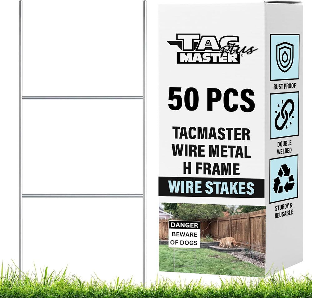 Tacmaster Wire Metal Yard Sign H Stakes, 30"x10", 50 Pack