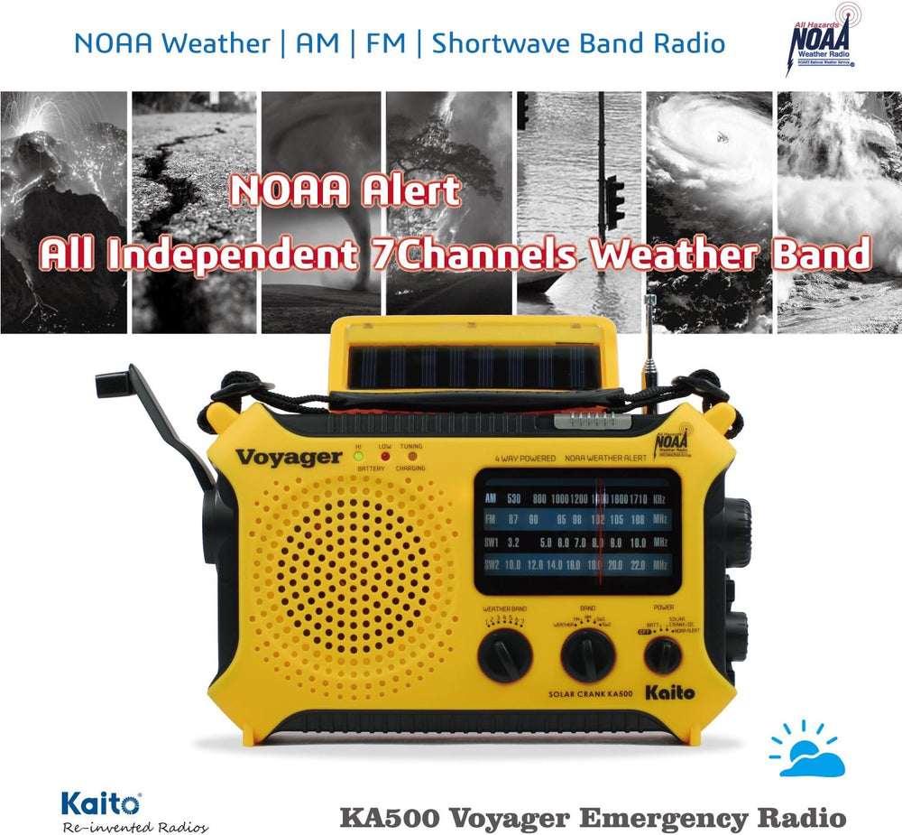 Kaito KA500 5-way Powered Solar Power,Dynamo Crank, Wind Up Emergency AM/FM/S...