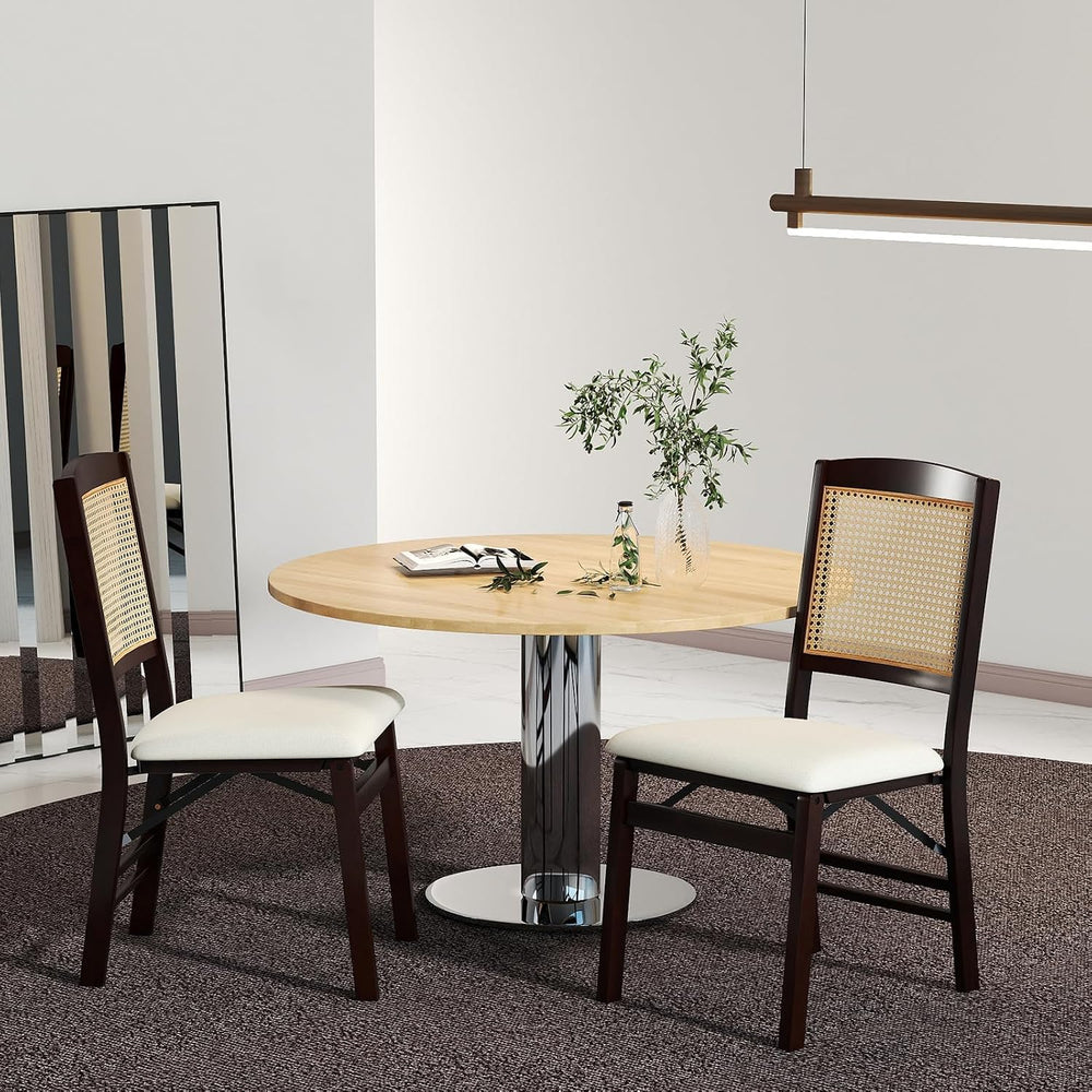 GOFLAME Folding Dining Chairs Set of 4, Linen Fabric Upholstered Kitchen Chai...