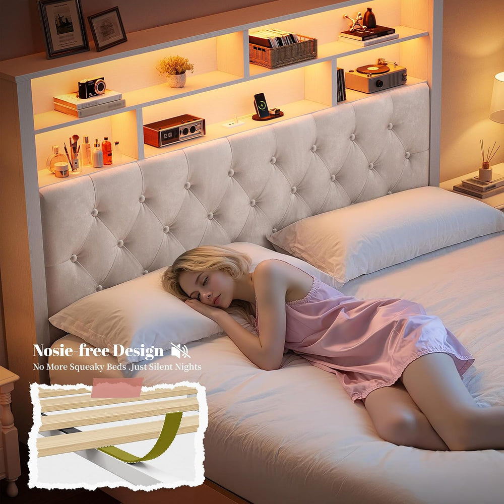 EnHomee Queen Bed Frame with Headboard & 4 Storage Drawers