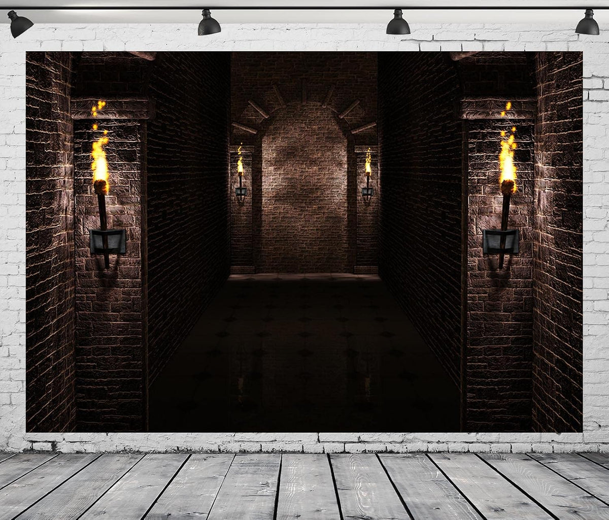 BELECO 12x10ft Fabric Gothic Castle Backdrop Ancient Black Brick Stone Wall Arches Torches Dungeon Medieval Castle Scene Halloween Night Background Medieval Party Decorations Studio Booth Photo Props