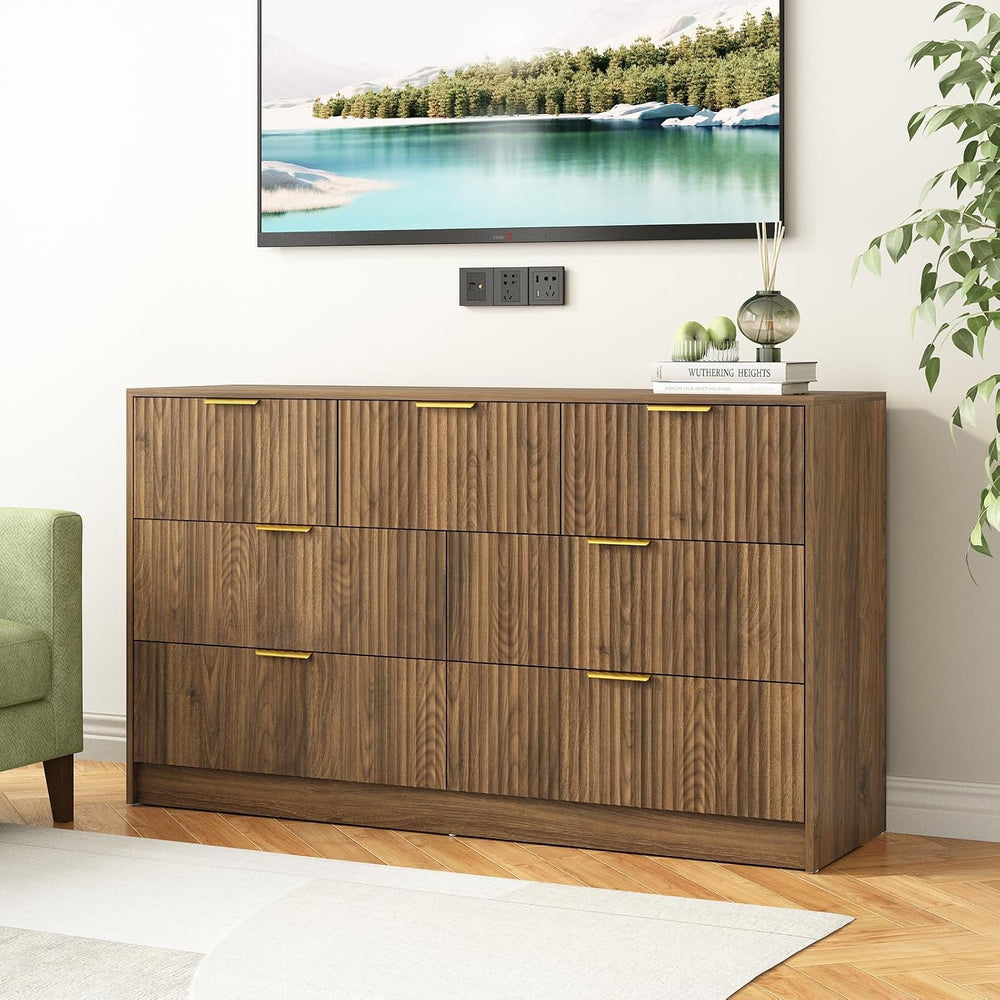 7 Drawer Dresser and Nightstand Sets for Bedroom, 3 Pcs Bedroom Set, Walnut丨N...