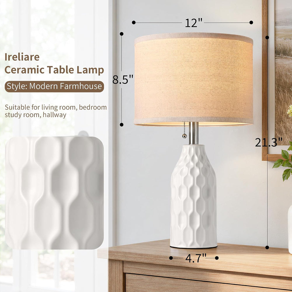 Modern Ceramic Table Lamps Set of 2 for Living Room Bedroom, White