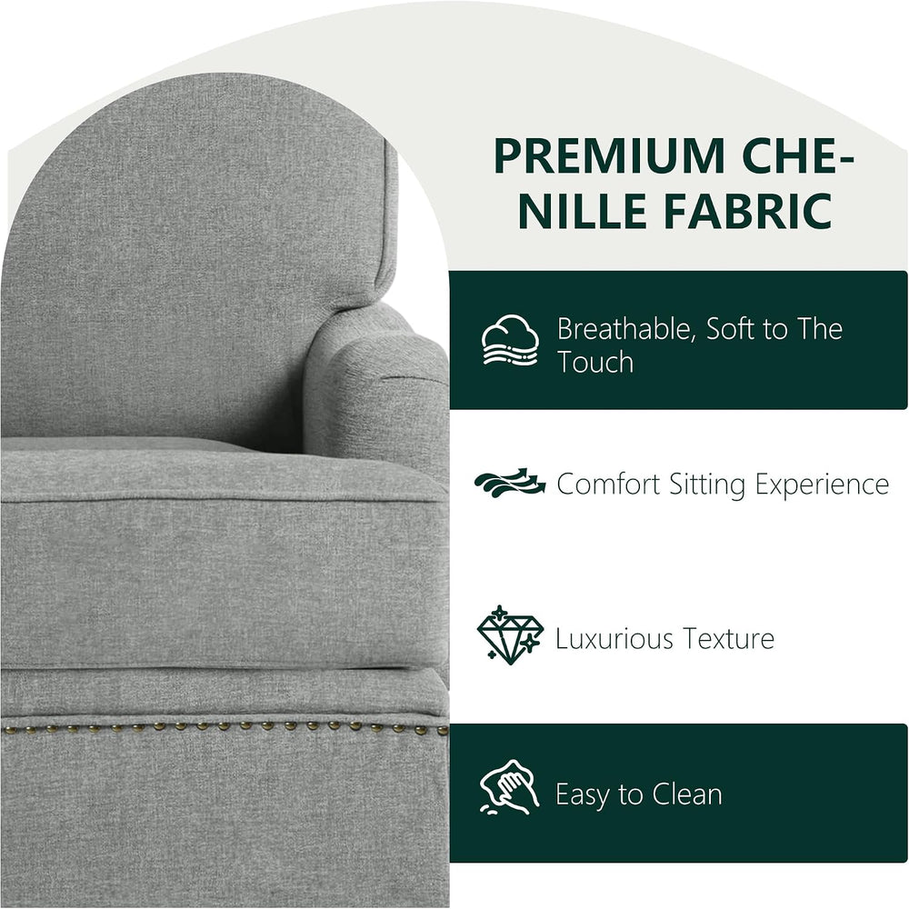 Swivel Accent Chairs with Ottoman, Set of 2, Chenille Light Gray