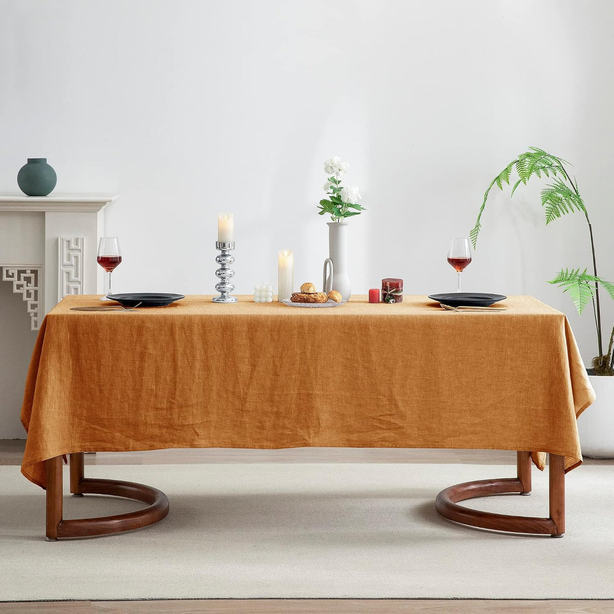 EVERLY 100% Pure Linen Rectangle Tablecloths 60x84Inches for Dining,Buffet Parties,Picnic,Events,Weddings and Restaurants,Decorative Halloween,Thanksgiving Machine Washable Tablecloths-Caramel