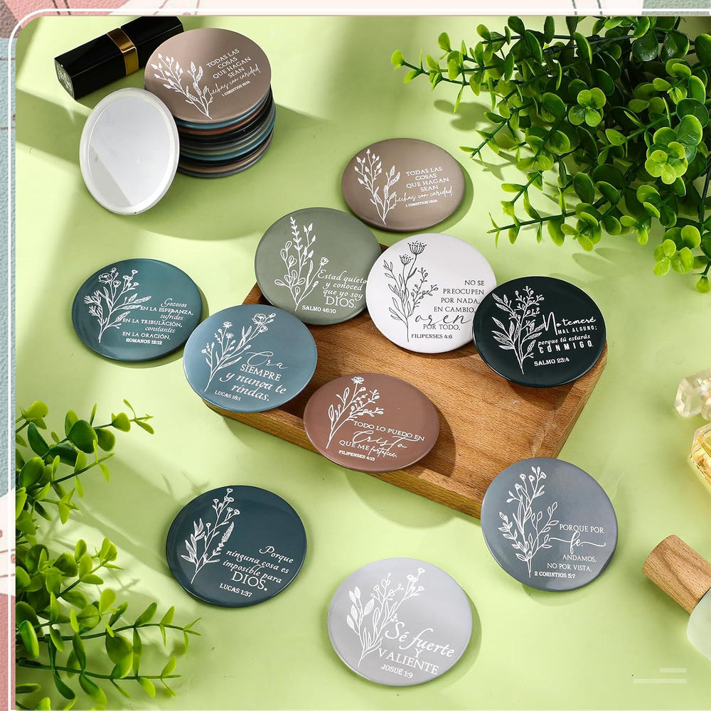 GlikCeil 80 Pcs Christian Compact Mirror Bulk for Women,Spanish Bible