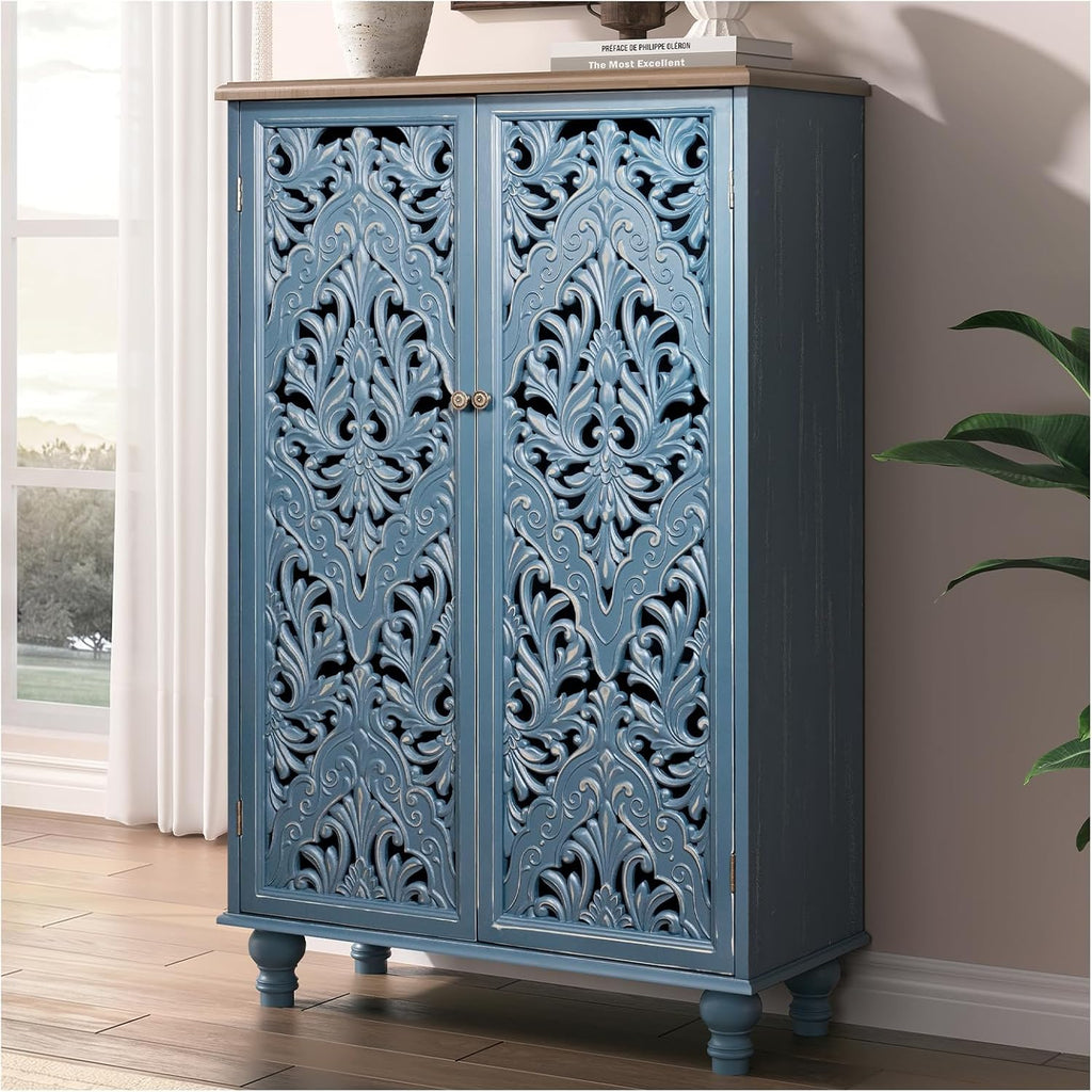 JOINICE 47" Tall Accent Cabinet with Doors & Storage for Living Room,Blue