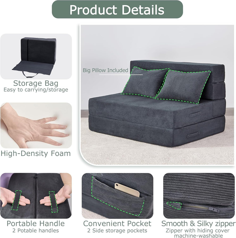 Folding Sofa Bed, Convertible Sleeper Chair Bed, Floor Sofa with Bag
