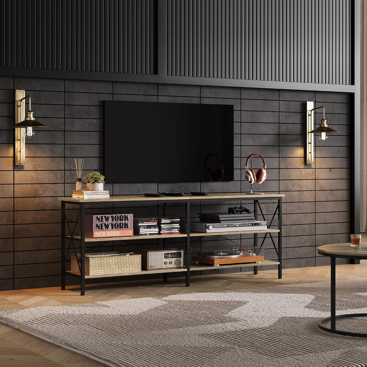 WLIVE TV Stand up to 70 Inch TV, 63" Entertainment Center, Greige