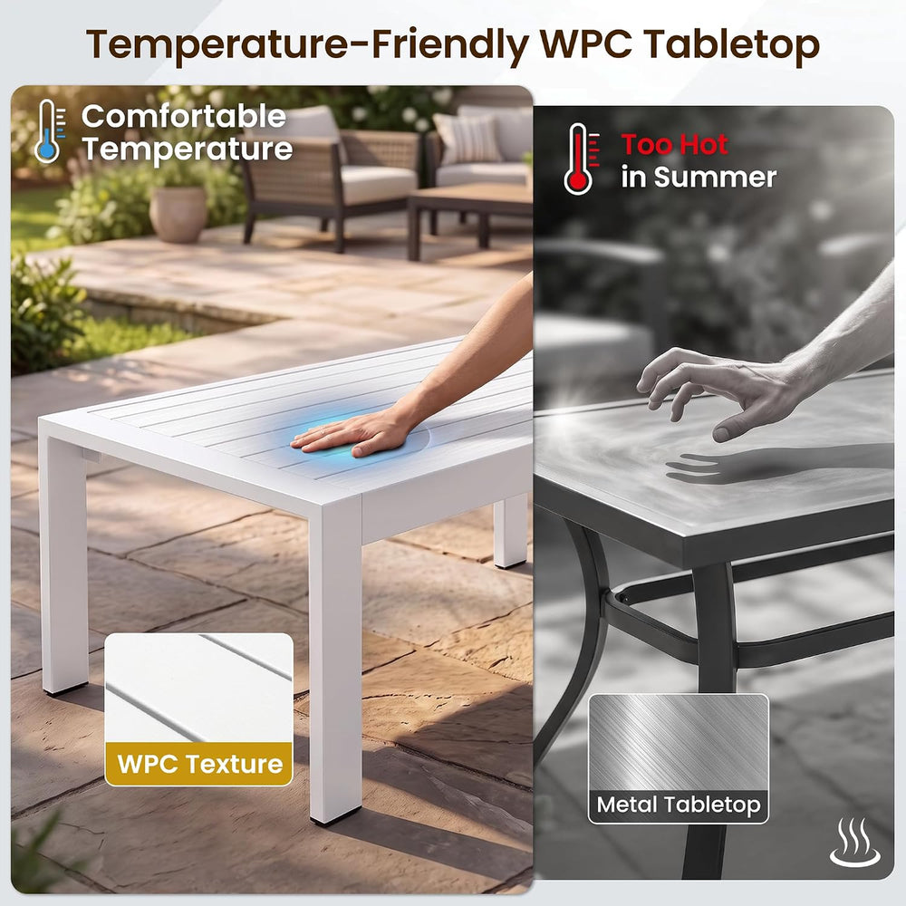 Aluminum Outdoor Coffee Table, Patio Coffee Table, White Outdoor Table