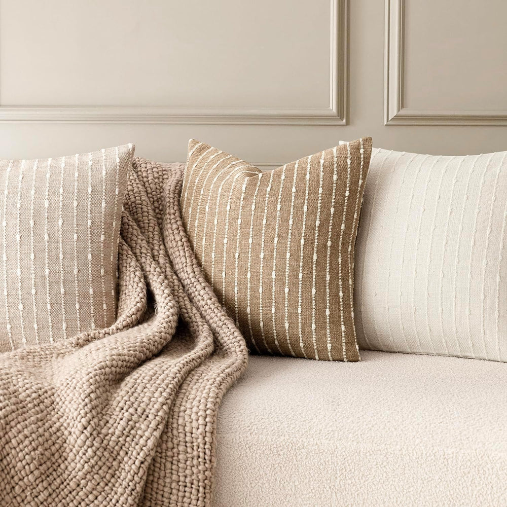 Foindtower Decorative Striped Boucle Throw Pillow Cover 22x22 Natural Beige