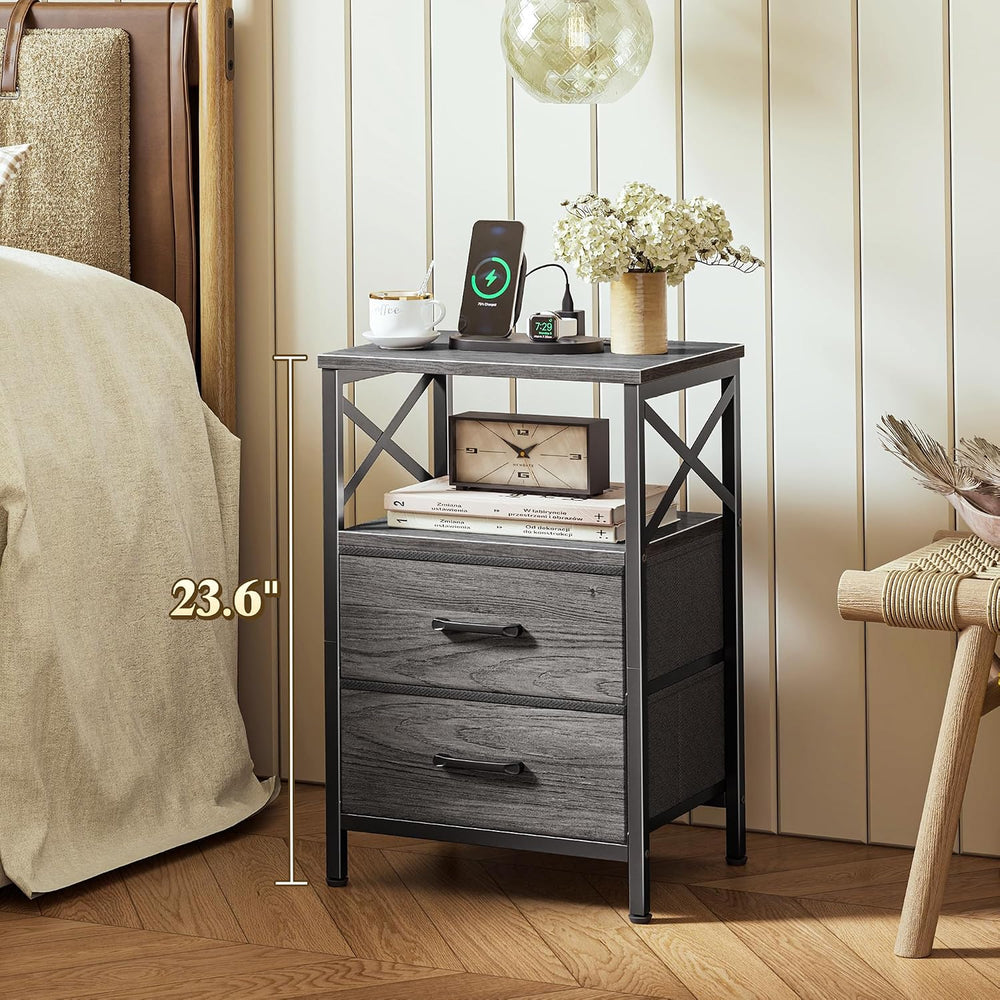Huuger Night Stand with Charger Station, USB-C Port, End Table