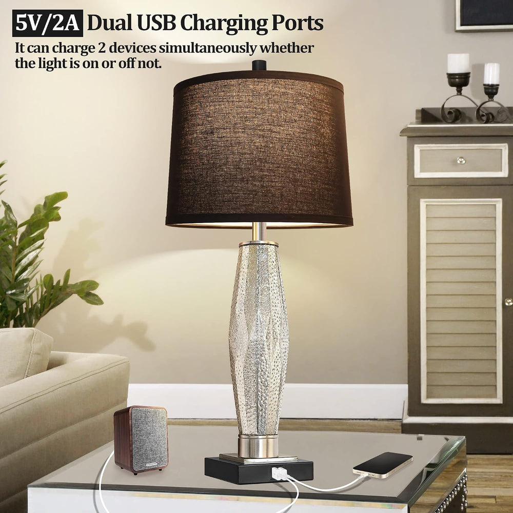 QiMH Table Lamps Set of 2, Bedroom Lamp with USB A+C Charging Ports, Modern G...