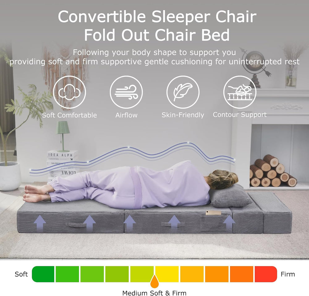 Folding Sofa Bed, Convertible Sleeper Chair Bed, Floor Sofa with Bag