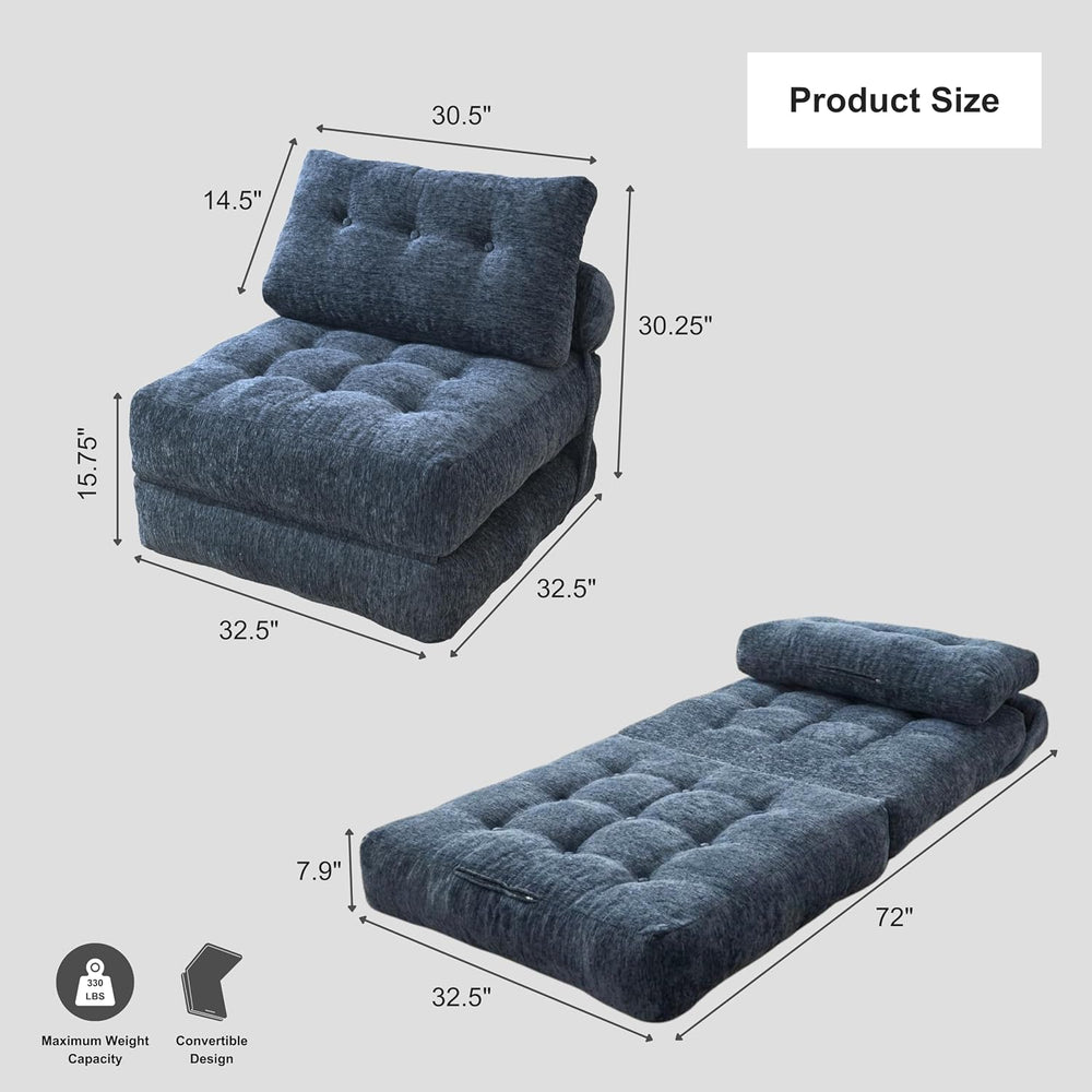 · REDEARTH · Boneless 3-in-1 Folding Sofa Bed Floor Couch - Navy Blue
