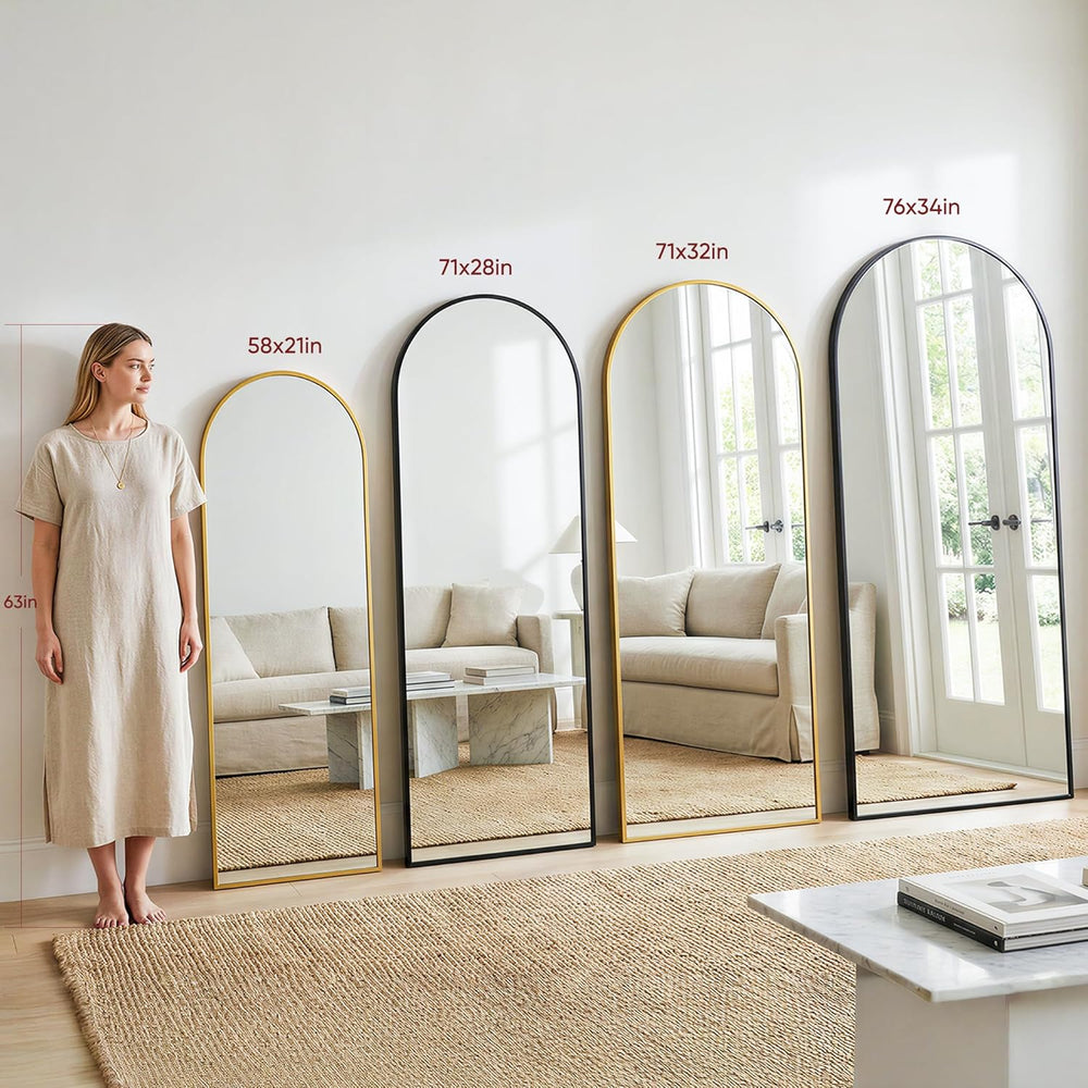Antok 58" x 20" Arched Full Length Floor Mirror, Aluminum Frame, Black