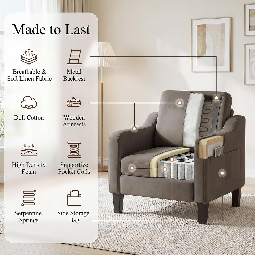 Accent Chairs Set of 2 for Living Room, Mid-Century Upholstered Armchair with...