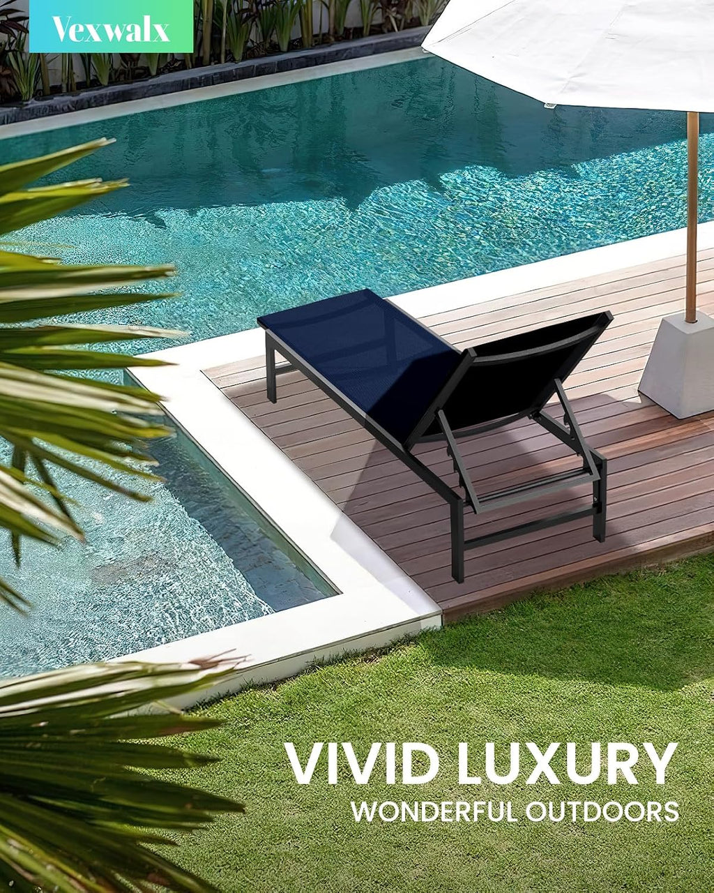 vexwalx pool lounge chairs set of 2, aluminum, close-up detail