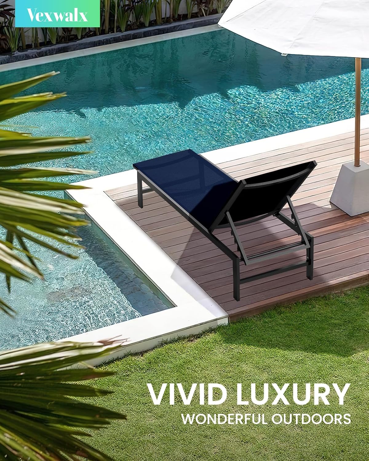 vexwalx pool lounge chairs set of 2, aluminum, close-up detail